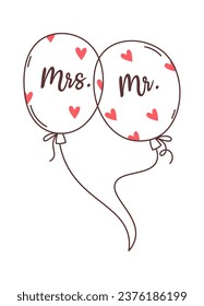 Mister And Missis Wedding Balloons Vector Illustration