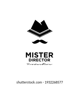 Mister Movie Video Cinema Cinematography Film Production concept mr producer using hat logo design vector icon illustration Isolated White Background