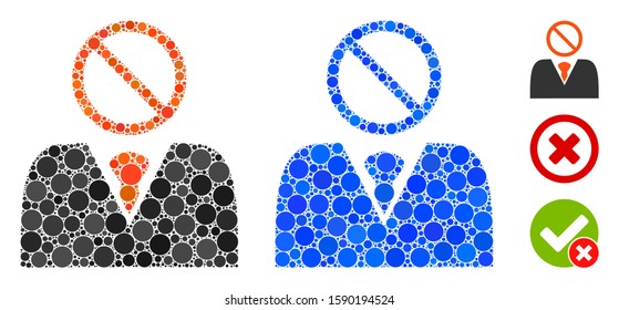 Mister No composition of filled circles in different sizes and shades, based on mister No icon. Vector filled circles are organized into blue composition.