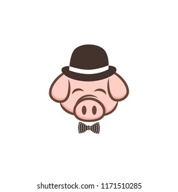 mister pig pork bacon theme cartoon sign vector