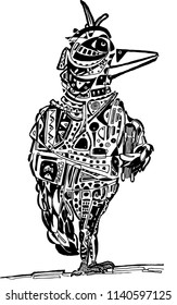 Mister raven standing with book abstract coloring page for adults