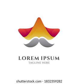 Mister Star logo design. Star and mustache shape with modern logo style in gradient color