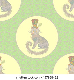 Mister white cat. Seamless pattern