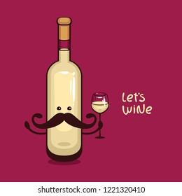 Mister White Wine. Bottle of white wine with wine glass vector illustration. Funny cartoon character for Wine label.