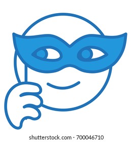 misterious emoticon with carnival mask that merely covers face, simplistic facial expression vector illustration, circle or ball shaped cartoon character, simple hand drawn line icon from a set