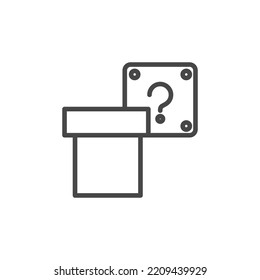 Mistery Box Line Icon. Carton, Open, Magic, Mark, Pictogram, Question, Mark, Secret Concept. Mystery Contest Box, Lucky Prize Present Surprise Secret. Mystery Box Gift Question Icon