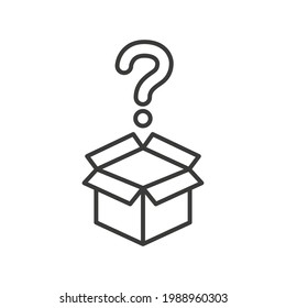 Mistery box line icon. Simple outline style. Carton, open, magic, mark, pictogram, question, mark, secret concept. Vector illustration isolated on white background. Thin stroke EPS10.