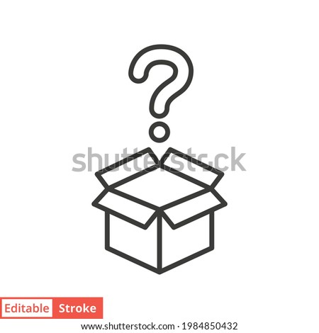 Mistery box line icon. Simple outline style. Carton, open, magic, mark, pictogram, question, mark, secret concept. Vector illustration isolated on white background. Editable stroke EPS10.