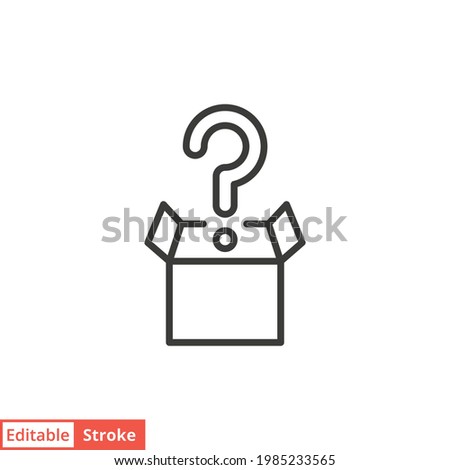 Mistery box line icon. Simple outline style. Carton, open, magic, mark, pictogram, question, mark, secret concept. Vector illustration isolated on white background. Editable stroke EPS10.