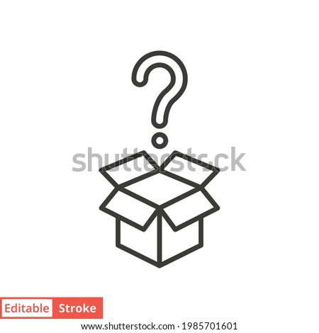 Mistery box line icon. Simple outline style. Carton, open, magic, mark, pictogram, question, mark, secret concept. Vector illustration isolated on white background. Editable stroke EPS10.
