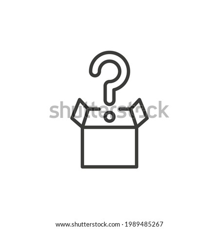 Mistery box line icon. Simple outline style. Carton, open, magic, mark, pictogram, question, mark, secret concept. Vector illustration isolated on white background. Thin stroke EPS10.