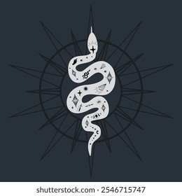 Mistical boho snake poster with esoteric elements