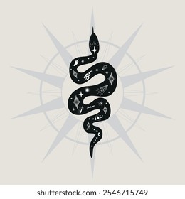 Mistical boho snake poster with esoteric elements