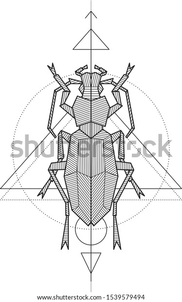 Mistical Ground Beetle Geometric Drawing\
Tattoo. Blackwork.
