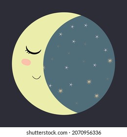 Mistical moon trendy boho style. Sleeping moon child.