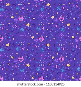 Mistical seamless pattern with magical element. It can be used for packaging, wrapping paper, textile, notebook, mug, invitation card, brochures and etc.