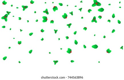 Mistletoe background. Flying Christmas mistletoe leaves and berries. Christmas decoration.