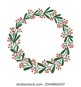 Mistletoe berries Christmas wreath flat vector illustration