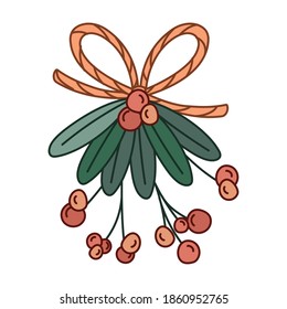 mistletoe with berries of red color and one ribbon vector illustration design
