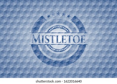 Mistletoe blue emblem or badge with abstract geometric pattern background. Vector Illustration. Detailed.