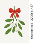 Mistletoe Branch with Berries Flat Vector