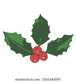 Mistletoe branch, Christmas berry icon Holly holiday hand drawn  illustration decoration isolated on white background