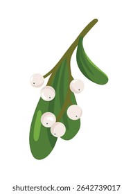 Ramo de visco. Clipart de vetor plano, ilustração com plano de fundo isolado.
