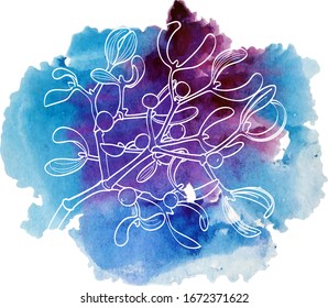 Вelicious mistletoe branch on a watercolor background