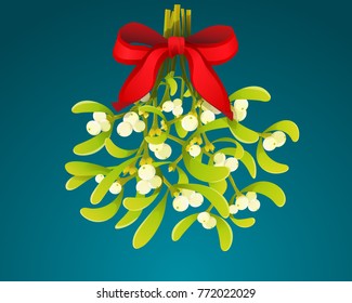 Mistletoe branch with red ribbon for christmas