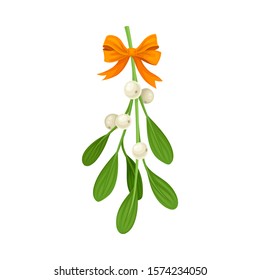 Mistletoe Branch Tied With Ribbon Vector Item