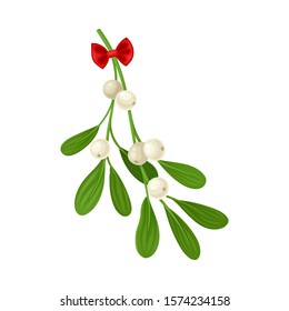 Mistletoe Branch Tied With Ribbon Vector Item