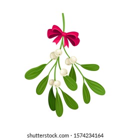 Mistletoe Branch Tied With Ribbon Vector Item