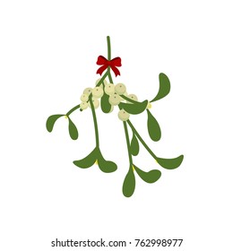 Mistletoe branch. Vector illustration. Isolated. Flat style.