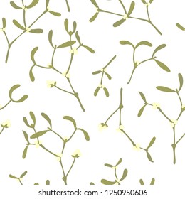 mistletoe branches with berries messy seamless pattern on white background