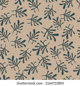 mistletoe branches botanical christmas vector seamless pattern