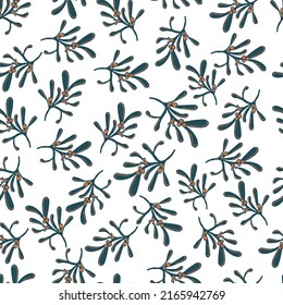 mistletoe branches botanical christmas vector seamless pattern