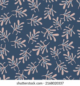 mistletoe branches botanical christmas vector seamless pattern