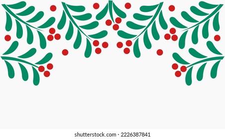 Mistletoe branches Christmas border background. Vector illustration.