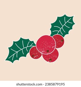 Mistletoe and Candy Cane. Branches of mistletoe flowers isolated. Winter plants and winter berries with snow. Vector illustration for Christmas designs and cards. Isolated leave