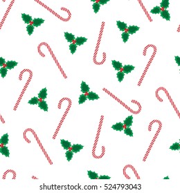 Mistletoe and candycanes seamless vector pattern
