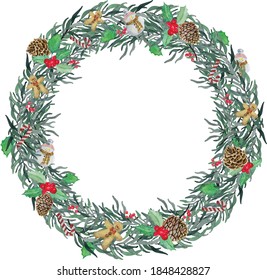Mistletoe Christmas over white background using hand draw water colour illustration vector - Christmas celebration decoration object concept
