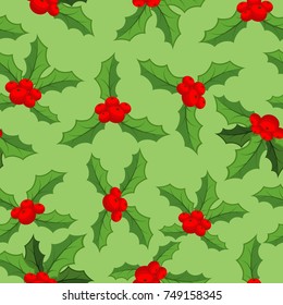 Mistletoe Christmas  pattern. Traditional plant background. Festive red berry with green leaf texture. Decoration folk ornament for holiday