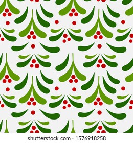 Mistletoe Christmas seamless pattern. Vector illustration.