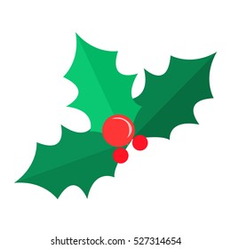 Mistletoe Christmas tree with red balls. Green branches of pine. Simple cartoon style. Part of evergreen tree. Comic illustration in 80s 90s style. Patch New Year. Flat design. Vector illustration