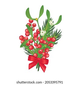 Mistletoe christmas. Vector christmas wreath with mistletoe.