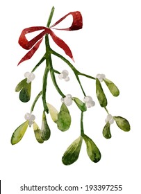 Mistletoe, Christmas, watercolor