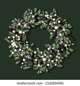 Mistletoe. Christmas wreath. Botany. New Year and Christmas. Linear vector illustration. A kiss under the mistletoe. Mysticism.