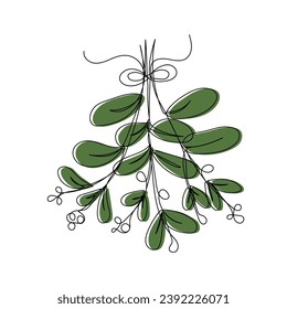 Mistletoe in continuous one line art style. Simple vector illustration