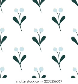 Mistletoe. Cute and simple plant with berries. Winter seamless pattern. Christmas background.