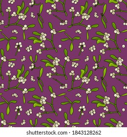 Mistletoe. Floral seamless pattern. Christmas mistletoe or Kisses Branch. Design for fabric, textile, wallpaper, packaging.	